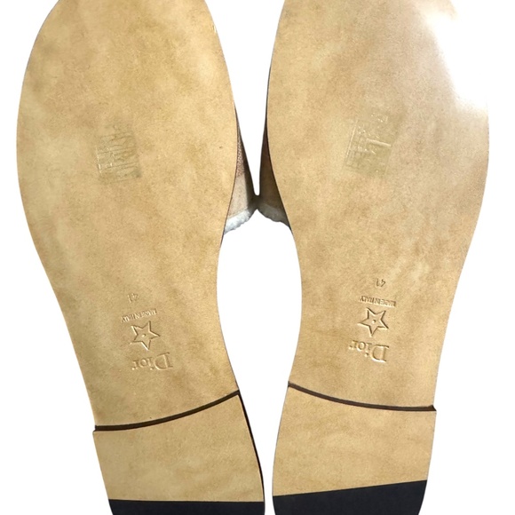 CHRISTIAN DIOR  Suede Goatskin Shearling Embroidered Dway Slide Sandals 41 Cooki - Picture 9 of 12